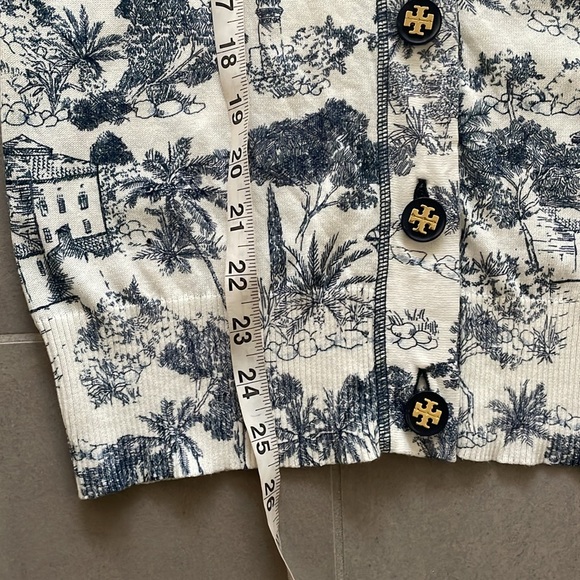 Tory Burch tropical print navy blue white/cream cotton cardigan - Picture 10 of 17